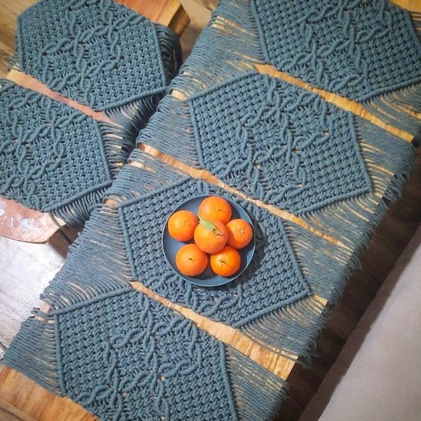 رانر رومیزی مکرومه عسلی مدل ابریشم