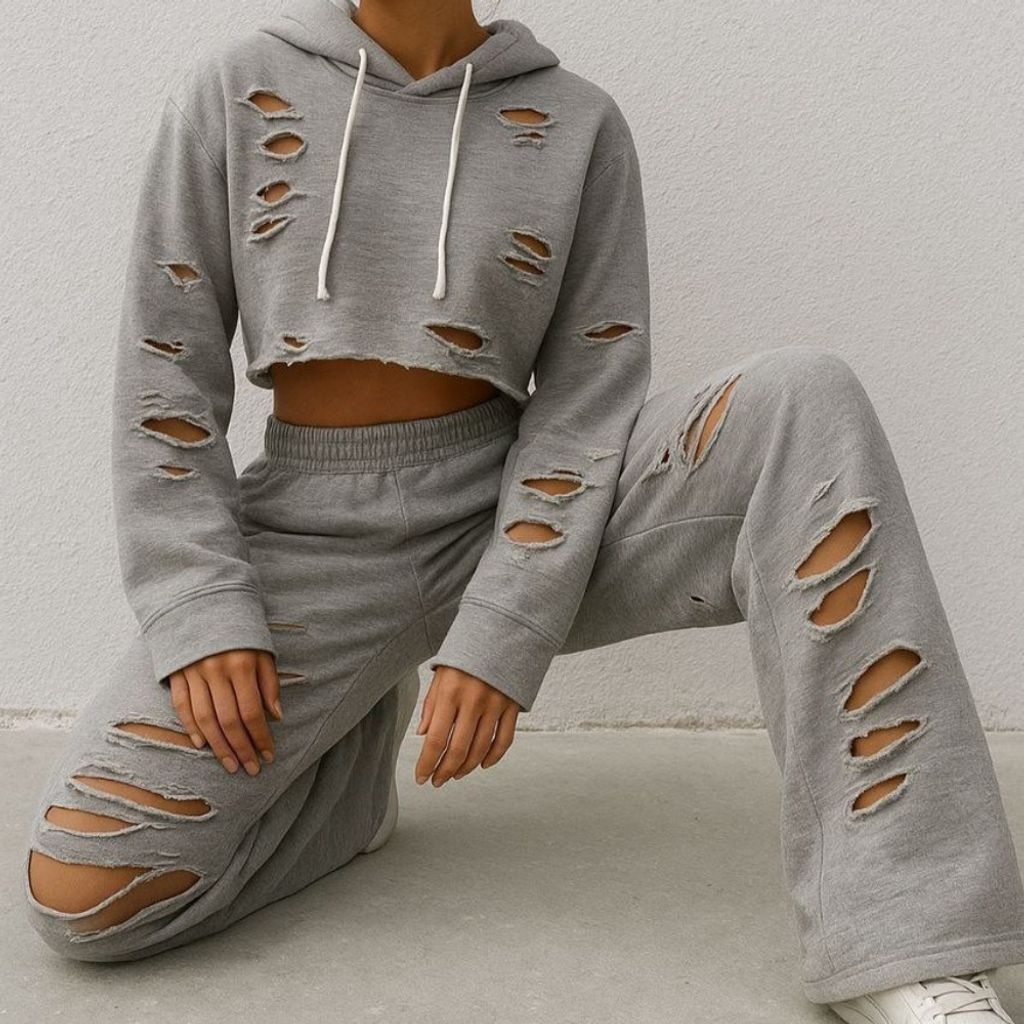 قیمت ارزان ست کراپ و سلوار زاپدار کلاه دار