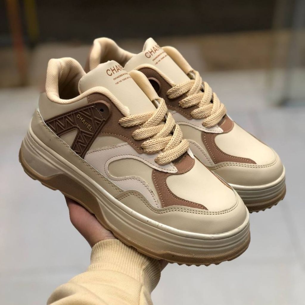 خرید اینترنتی کفش لژدار چرم زنانه مدل چنل کرم قهوه ای