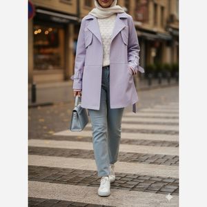 بارونی آستردار خرجکار کشبافت یاسی با تخفیف زمستونی