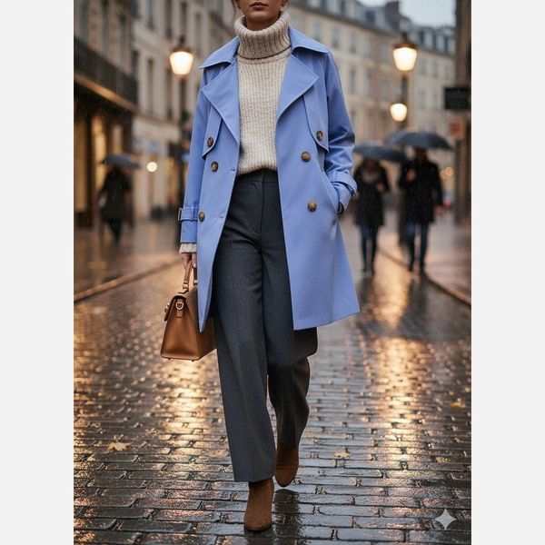 بارونی آستردار ترنج آبی تخفیف زمستانه