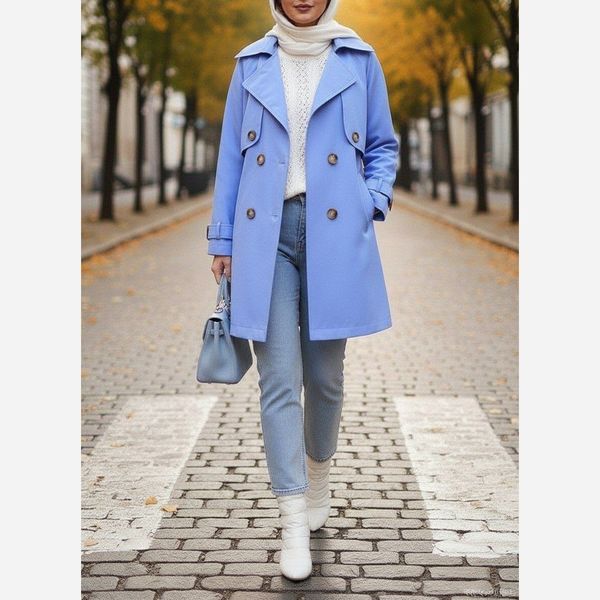 بارونی آستردار ترنج آبی تخفیف زمستانه