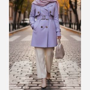 خرید آنلاین بارونی آستردار ترنج یاسی تخفیف ویژه