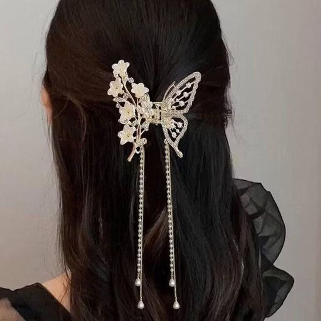 خرید اینترنتی قیمت کلیپس مجلسی فلزی پروانه آویزدار شکوفه سفید وارداتی