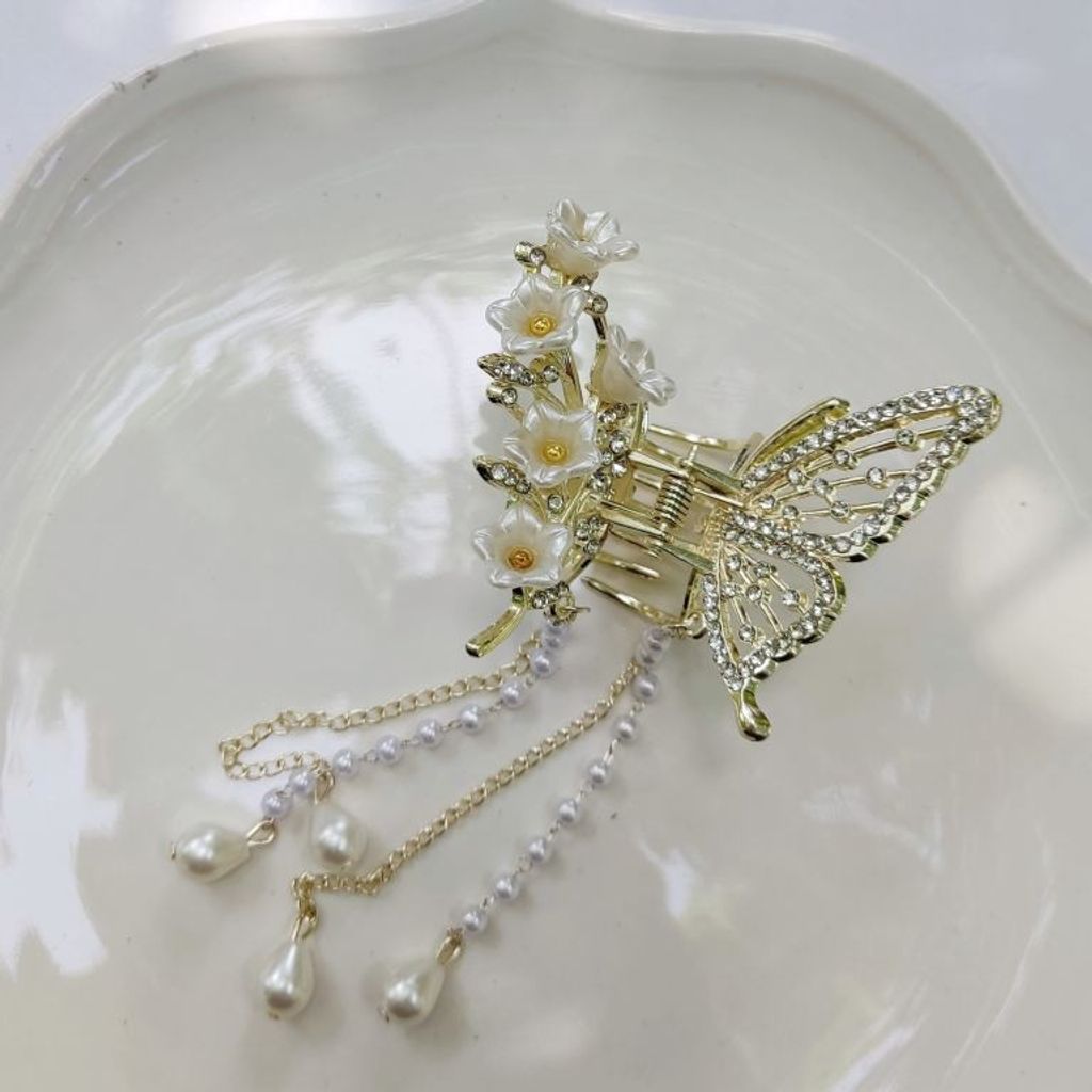 خرید اینترنتی قیمت کلیپس مجلسی فلزی پروانه آویزدار شکوفه سفید وارداتی