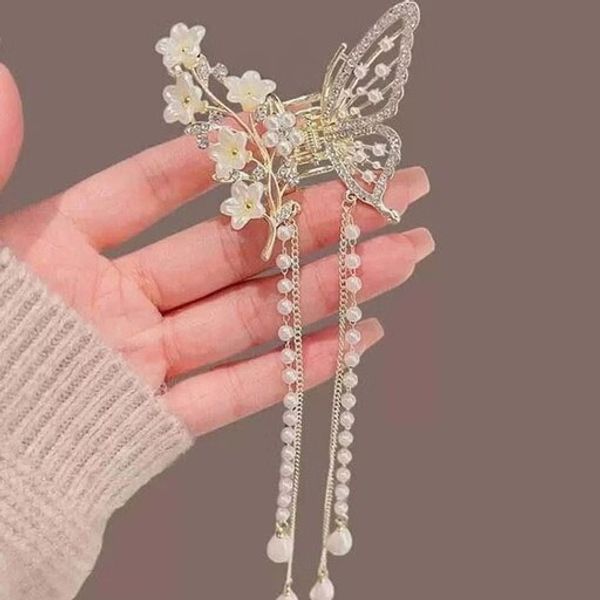 کلیپس مجلسی فلزی پروانه آویزدار شکوفه سفید وارداتی