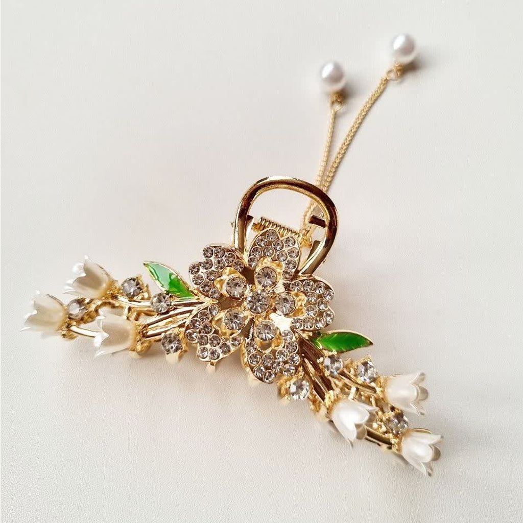 خرید اینترنتی قیمت کلیپس مجلسی فلزی گل و برگ سبز