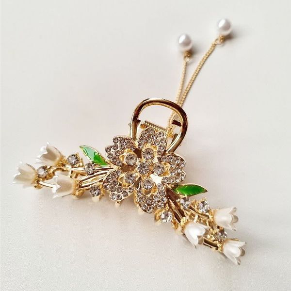 کلیپس مجلسی فلزی گل و برگ سبز