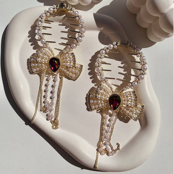 گیره گوجه ای مجلسی پاپیون مرواریدی