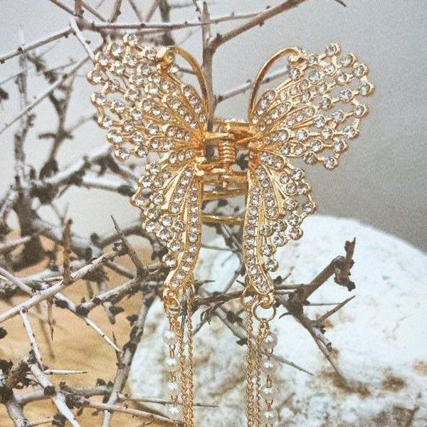 کلیپس مجلسی فلزی پروانه نگینی آویزدار