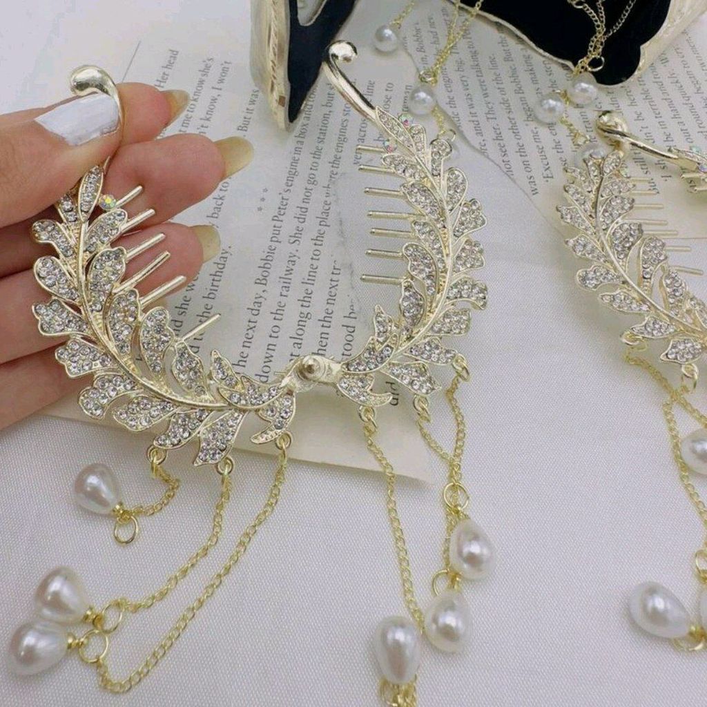 خرید اینترنتی قیمت گیره گوجه ای گندمی  با آبکاری کیفیت عالی و آویز های مرواریدی زیبا