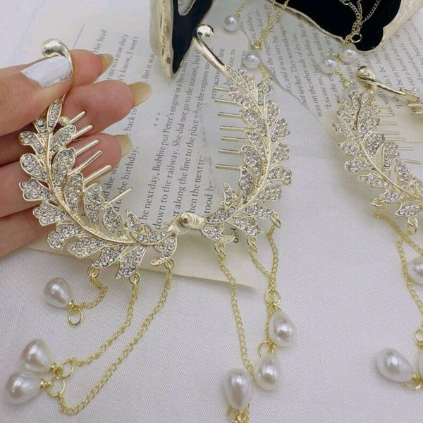 گیره گوجه ای گندمی  با آبکاری کیفیت عالی و آویز های مرواریدی زیبا