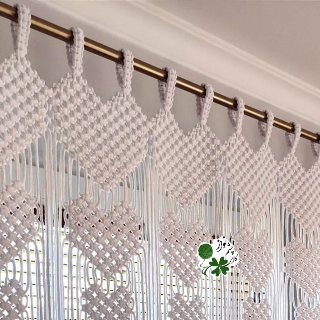 خرید اینترنتی پرده ی مکرومه بافی طرح قلبی چشم نواز