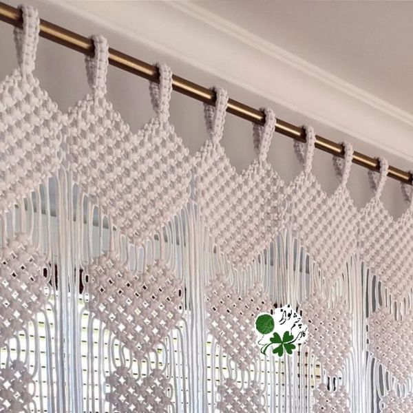 پرده ی مکرومه بافی طرح قلبی چشم نواز