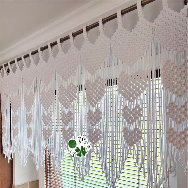 پرده ی مکرومه بافی طرح قلبی چشم نواز