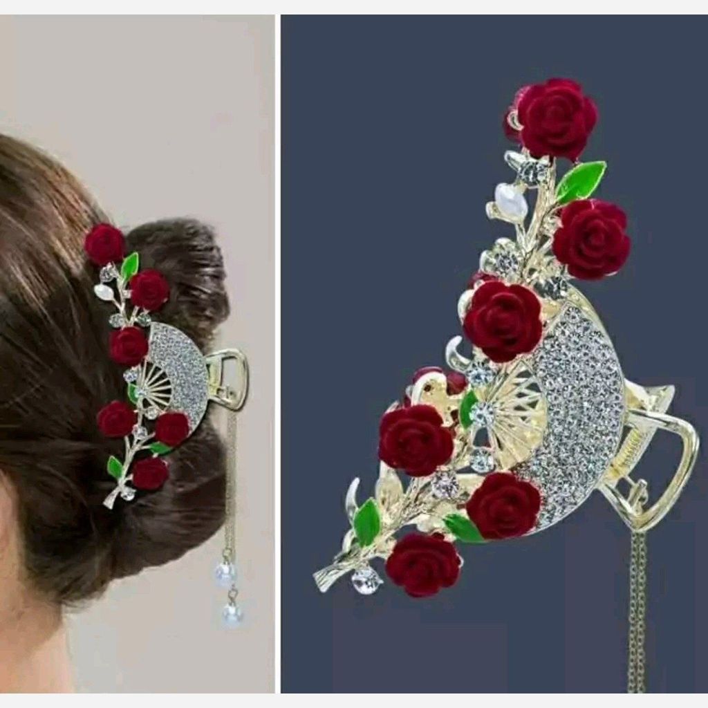 قیمت ارزان کلیپس مجلسی فلزی بادبزنی رز قرمز