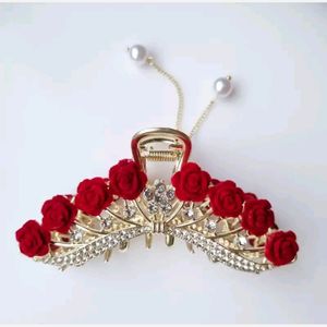 کلیپس مجلسی فلزی گل رز مخملی سایز بزرگ مناسب برای همه حجم مو