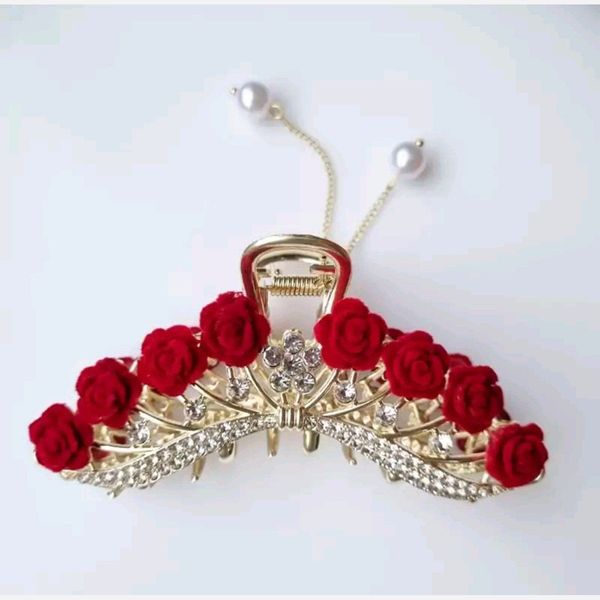 کلیپس مجلسی فلزی گل رز مخملی سایز بزرگ مناسب برای همه حجم مو