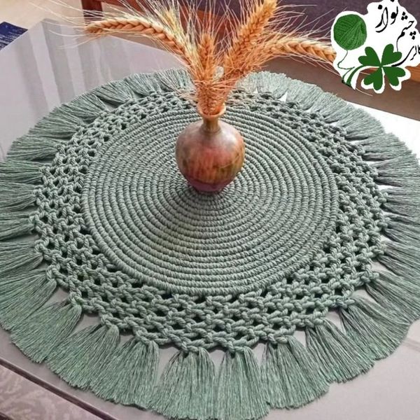 رومیزی گرد مکرومه بافی طرح چرخ نخ چشم نواز