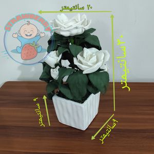 فروش اینترنتی گل رز سفید مصنوعی با گلدون سفید از جنس فوم ارتفاع 30 سانتی
