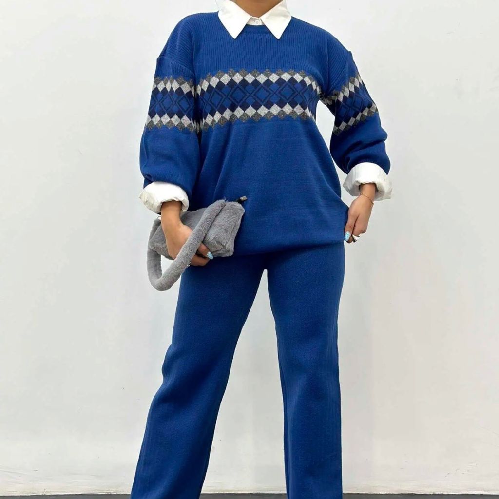 قیمت ارزان دوتیکه بافت طرح لوزی زنانه