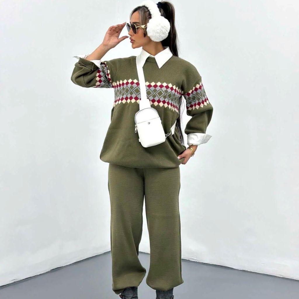 خرید انلاین دوتیکه بافت طرح لوزی زنانه