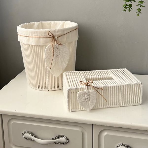 ست سطل جا دستمال مکرومه بافی مدل اوا