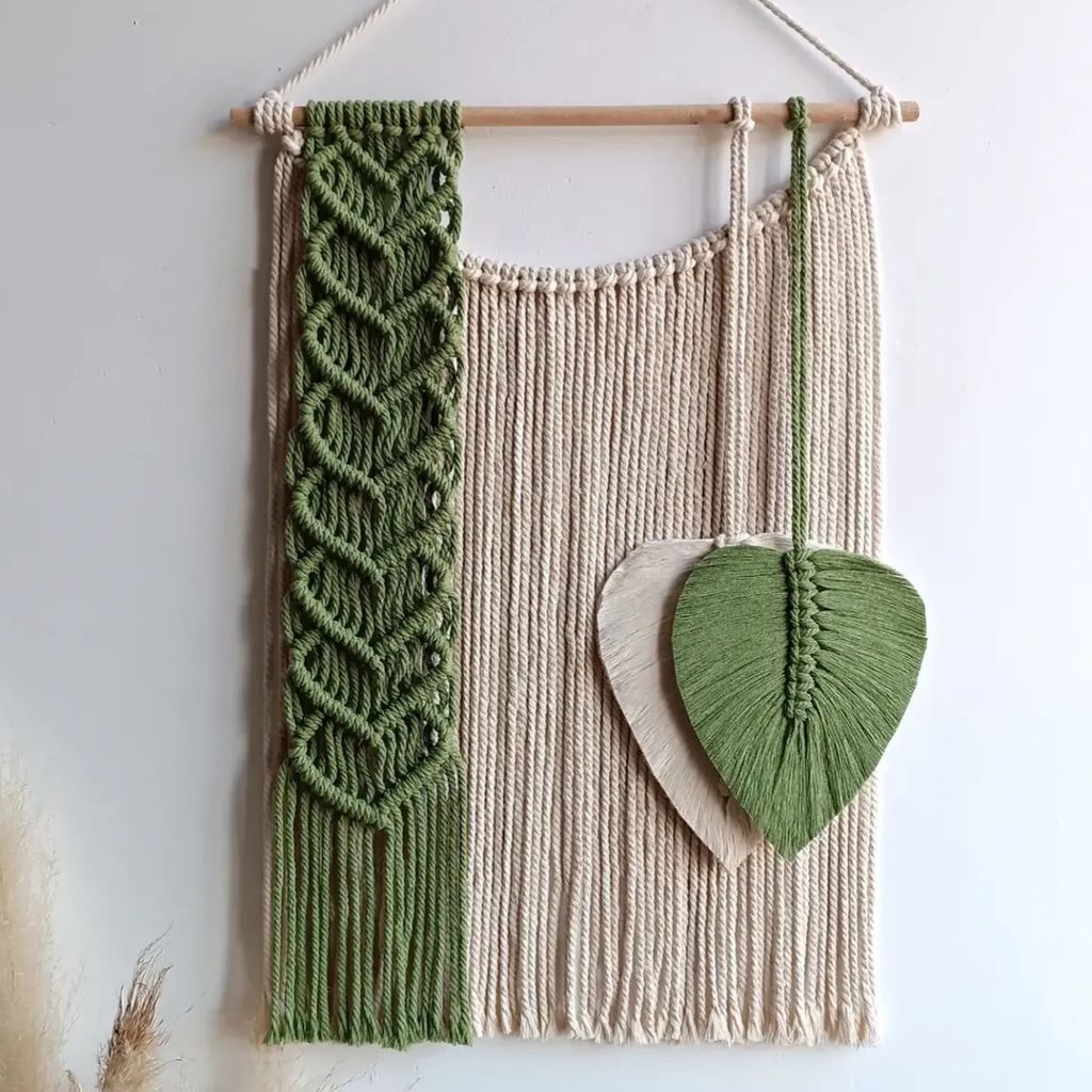 خرید اینترنتی دیوار کوب برگ دو رنگ مکرومه بافی