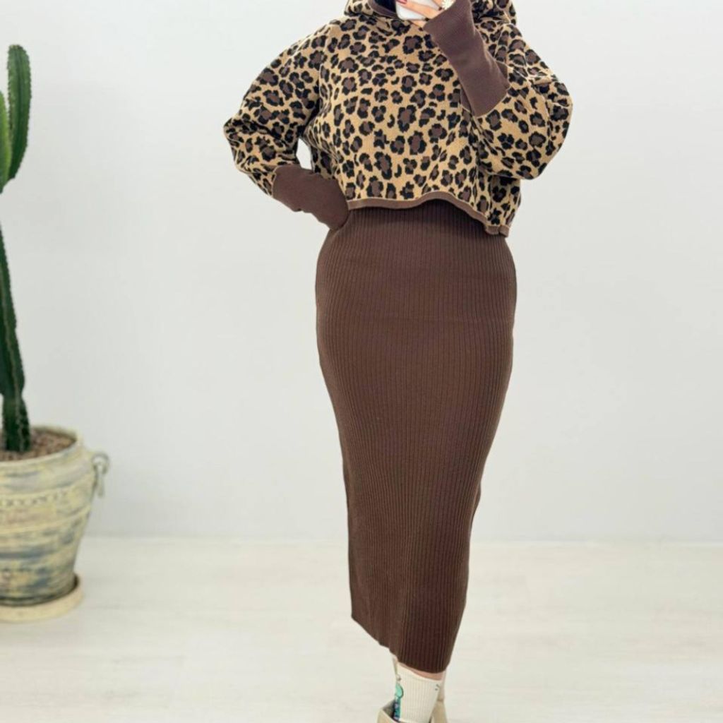 فروش اینترنتی ست بافت زنانه پلنگی فینگردار