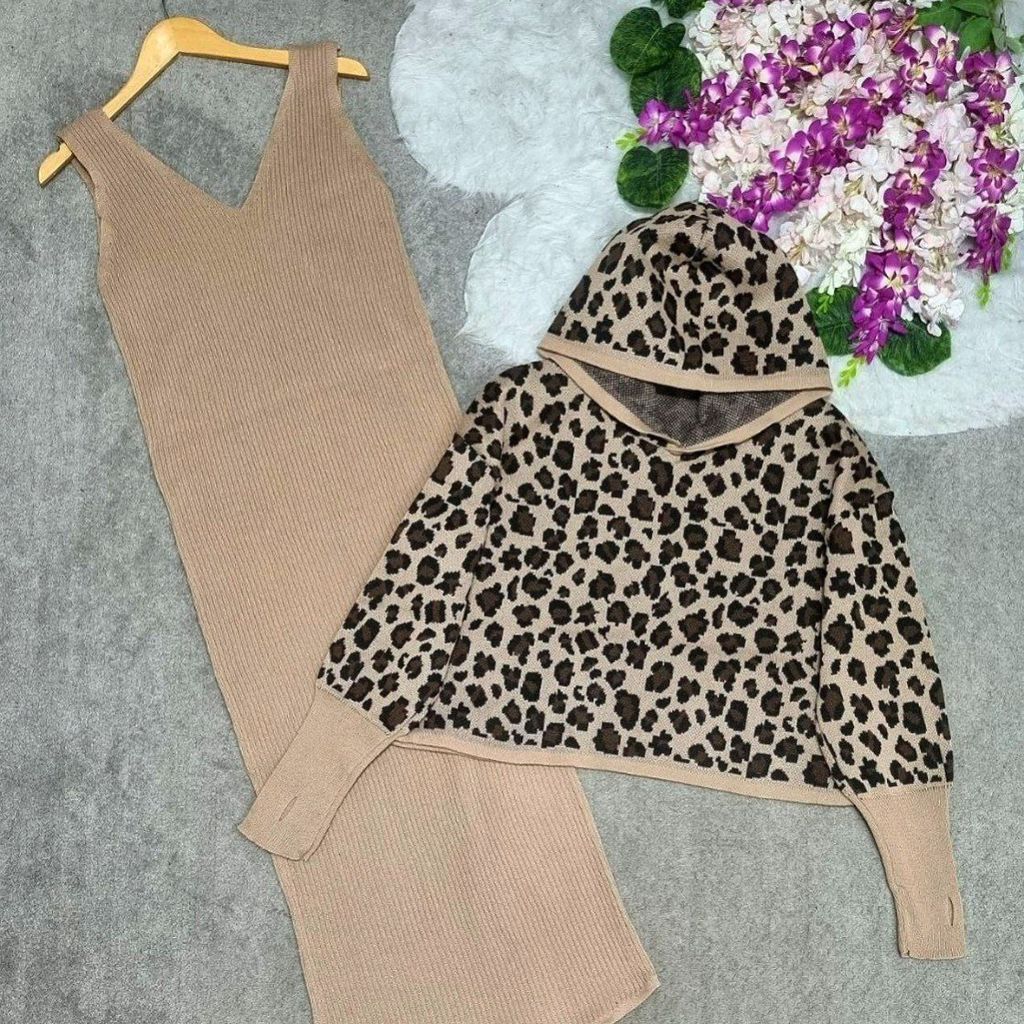 خرید انلاین ست بافت زنانه پلنگی فینگردار