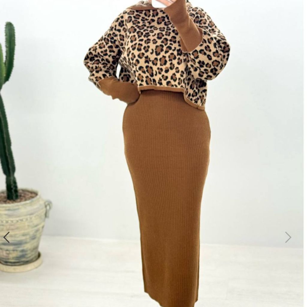 خرید اینترنتی ست بافت زنانه پلنگی فینگردار