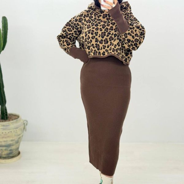 ست بافت زنانه پلنگی فینگردار