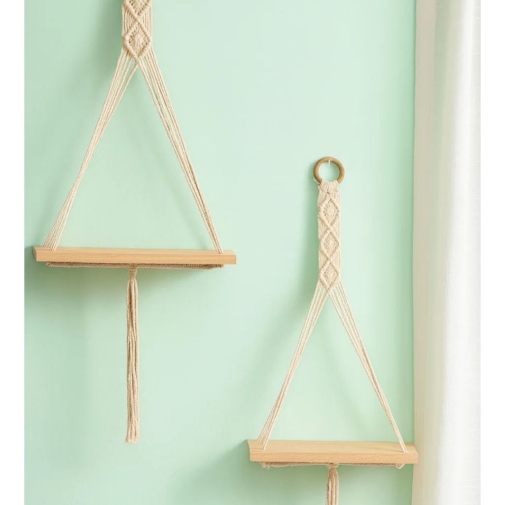 قیمت دیوارکوب شلف چوبی مکرومه. ارت بیوتی