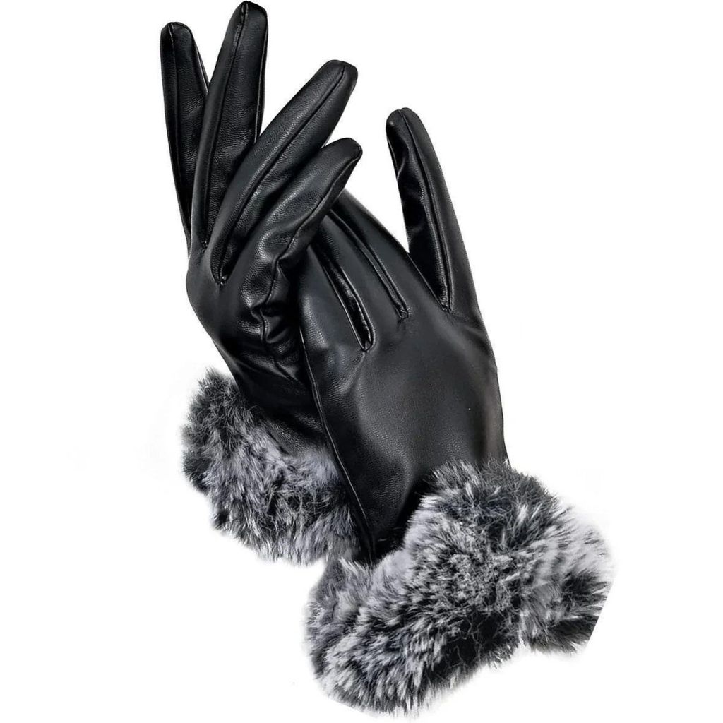 قیمت ارزان دستکش چرم زنانه خزدار