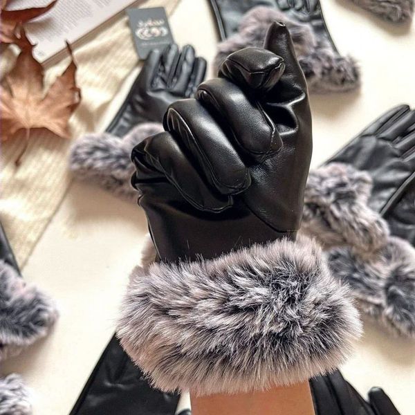 دستکش چرم زنانه خزدار