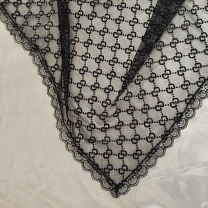 خرید آنلاین روسری توری حاشیه گیپور مشکی