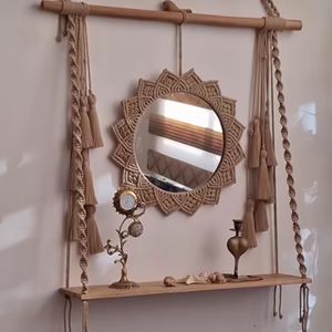 شلف و ایینه تزیینی مکرومه بافی مدل رز