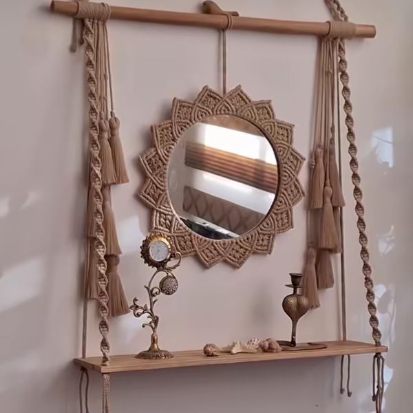 شلف و ایینه تزیینی مکرومه بافی مدل رز