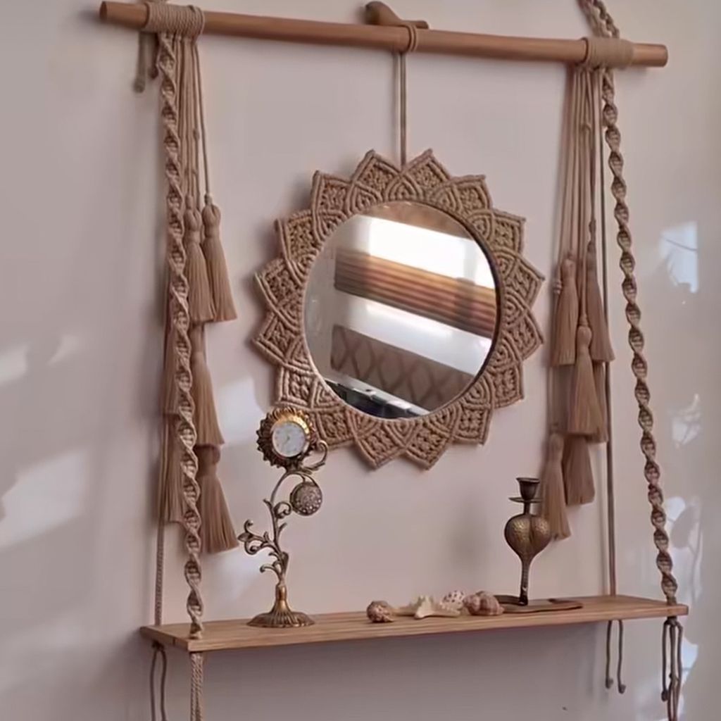 خرید آنلاین شلف و ایینه تزیینی مکرومه بافی مدل رز