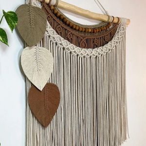 دیوار کوب مکرومه بافی مدل مهره چوبی