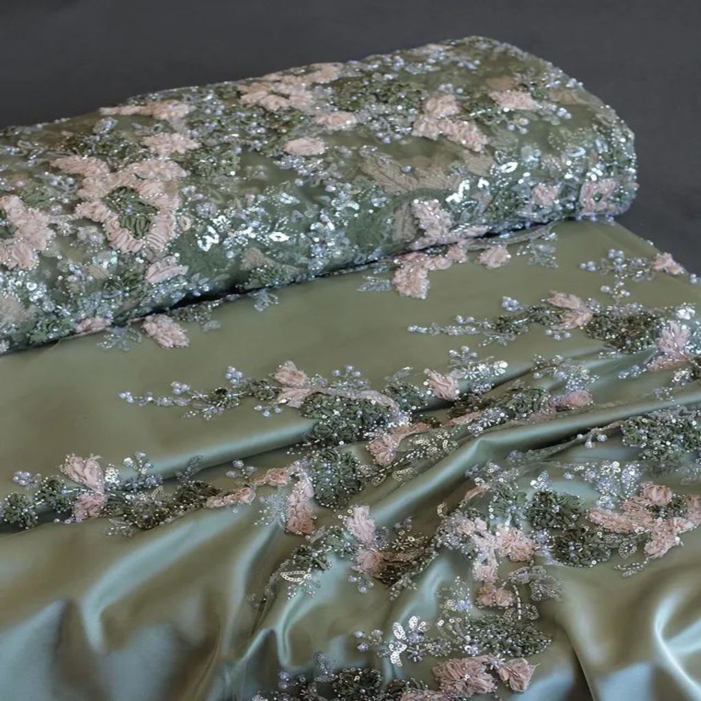 خرید اینترنتی قیمت پارچه تور گلدوزی 1189 - سبز