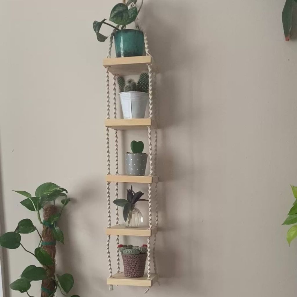 قیمت ارزان شلف چوبی مکرومه 5 طبقه آرت بیوتی کاربردی