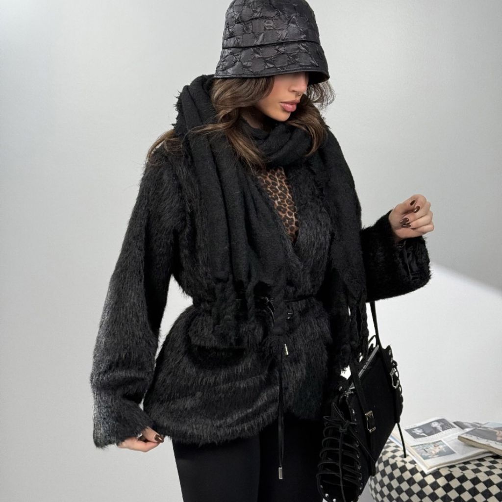 فروش اینترنتی کت خزدار کمربندی کد 120385