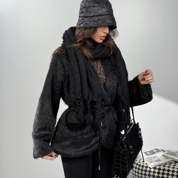 کت خزدار کمربندی کد 120385