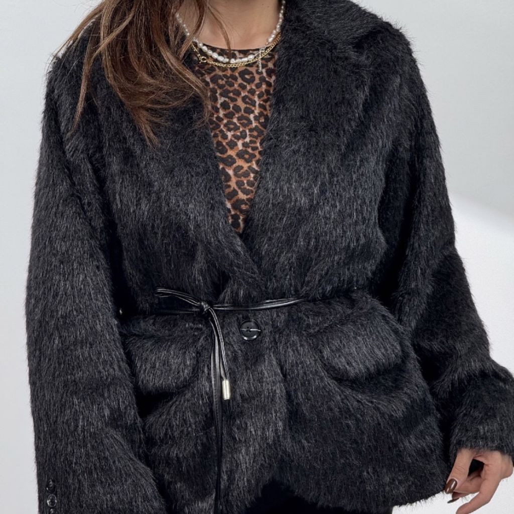 قیمت ارزان کت خزدار کمربندی کد 120385