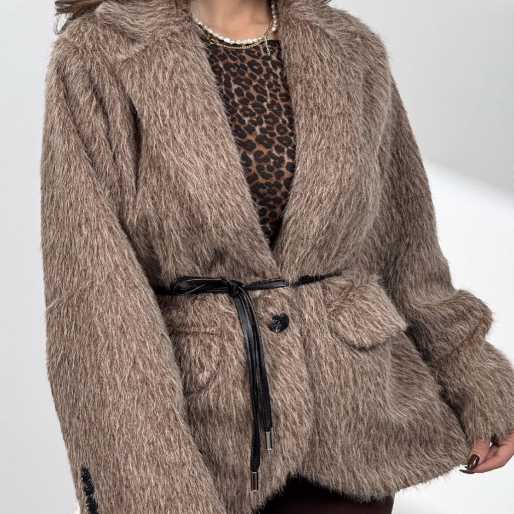 خرید آنلاین کت خزدار کمربندی کد 120385