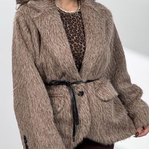 خرید آنلاین کت خزدار کمربندی کد 120385