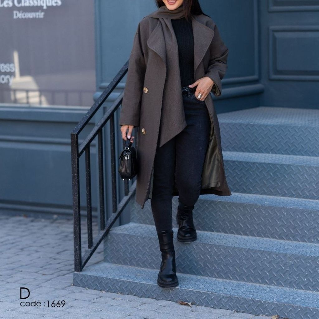 خرید اینترنتی پالتو توییت کجرا آستردار شالدار آوینو