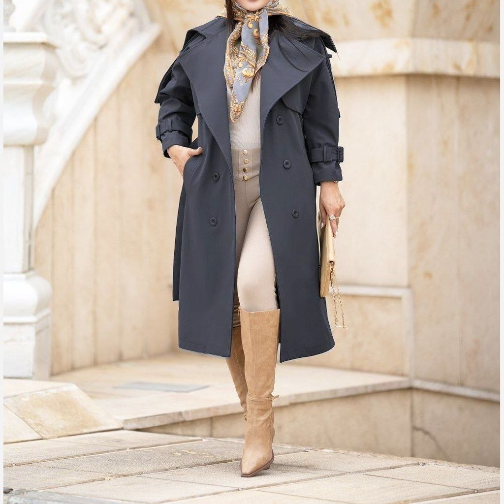 قیمت بارونی یقه کاستری آستردار ذغالی