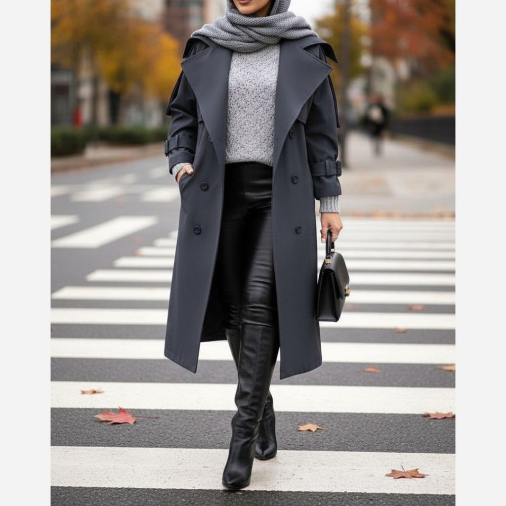 قیمت ارزان بارونی یقه کاستری آستردار ذغالی